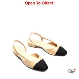 Faux Leather Cap Toe Slingback Ballet Flats Low Heel Dress Shoes